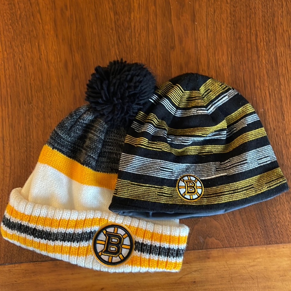 Boston Bruins winter hats. Sold as a pair.